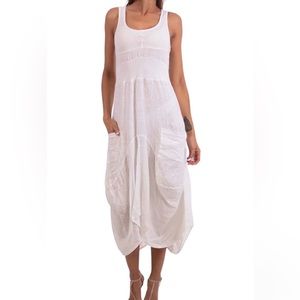 For Cynthia white linen midi sleeveless balloon dress with pockets Sz L